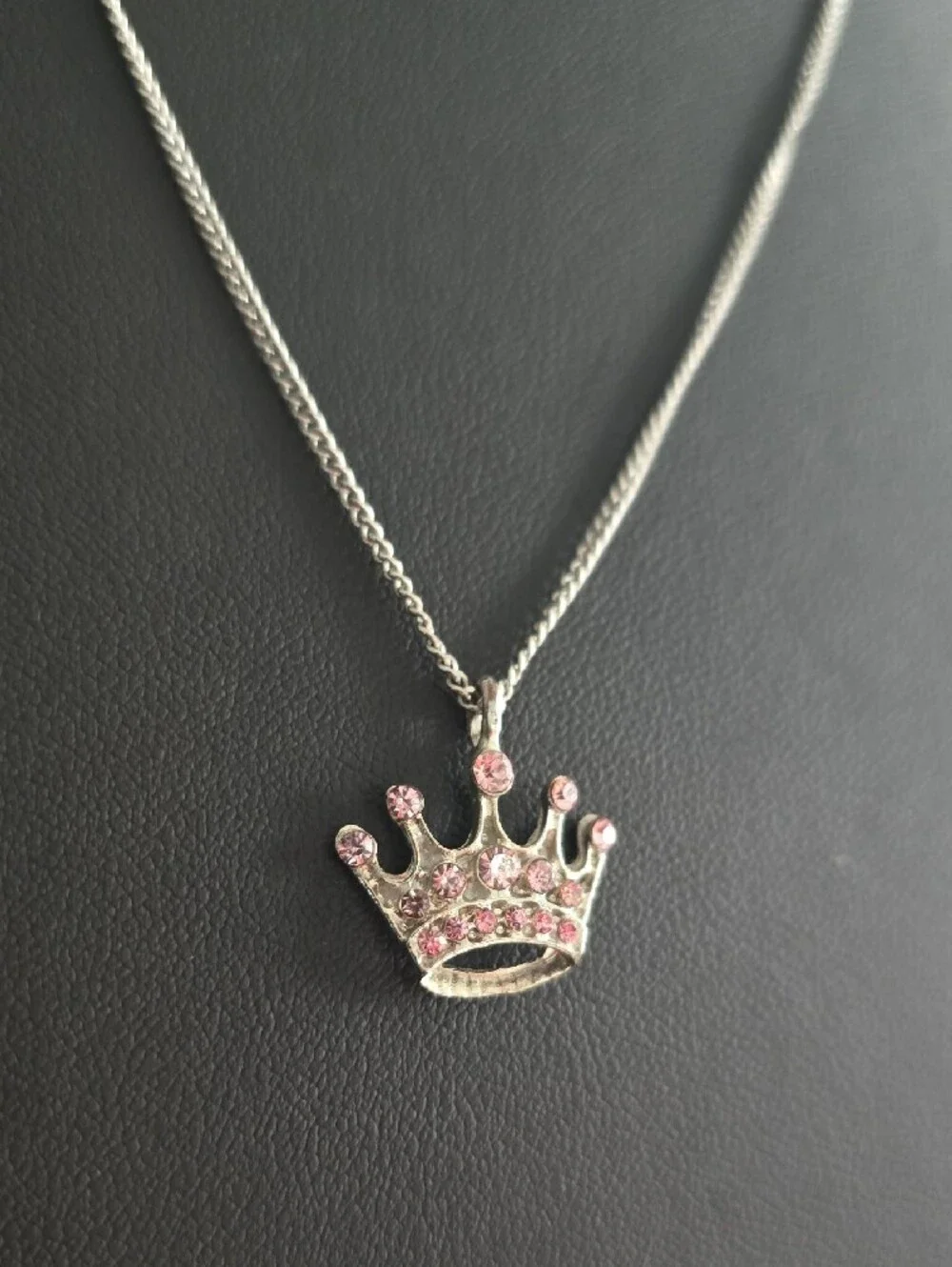 2 Necklace Bundle! Pink Bow Minnue Mouse & Pink Crown Pendant Necklace Set